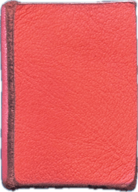an orange leather book with a brown cover